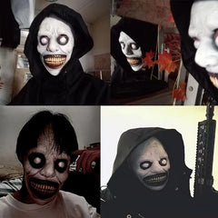 Creepy Smile Demon Halloween Mask with Red Stitched Eyes & Mouth