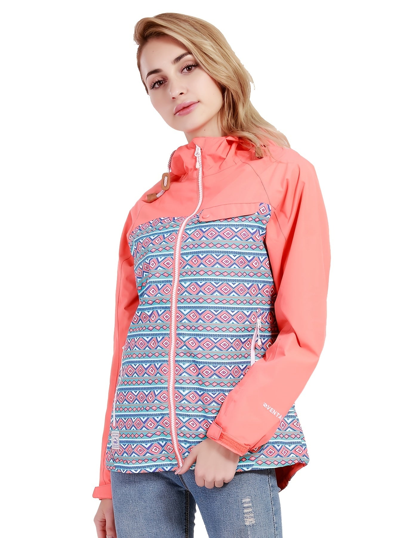 Women's Winter Hooded Jacket Argyle Print Zipper Front
