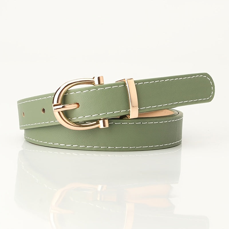 Stylish Leather Belt with Golden Metal Buckle for Women