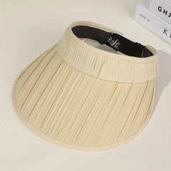 Striped Pleated Visor Hat Solid Wide Brim UV Protection Sun Hat for Women