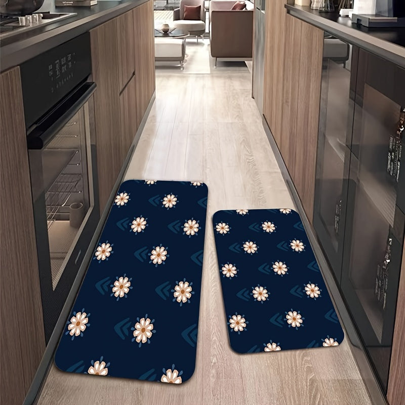 Daisies Print Kitchen Mat Flowers Pattern Carpet Machine Washable Rug