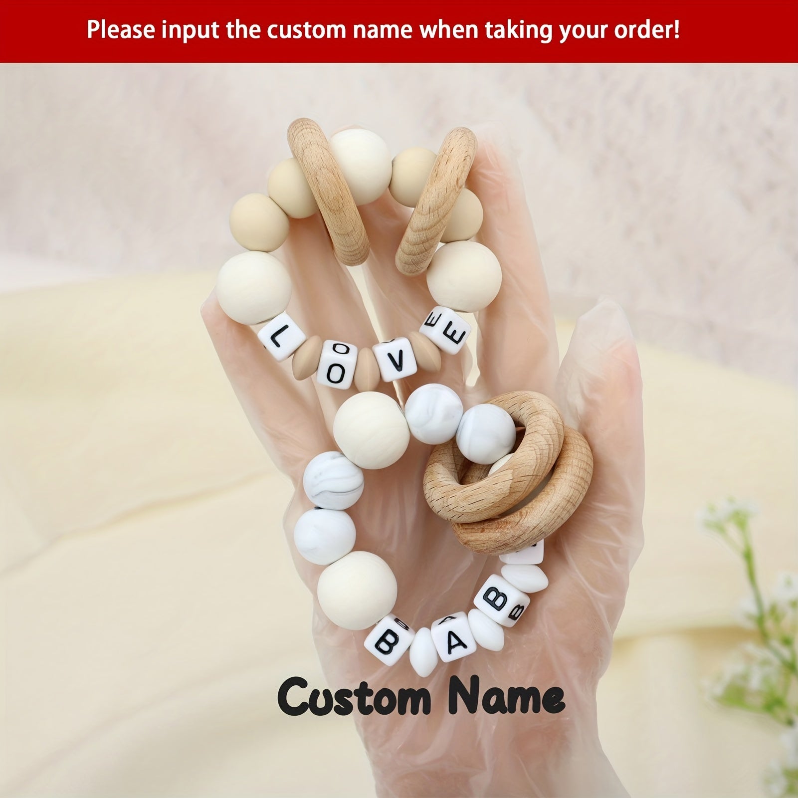 Customizable Wooden Teether Silicone Teething Toy For Baby
