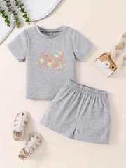 Toddler Cartoon Dragon Short Sleeve T-shirt & Shorts Set