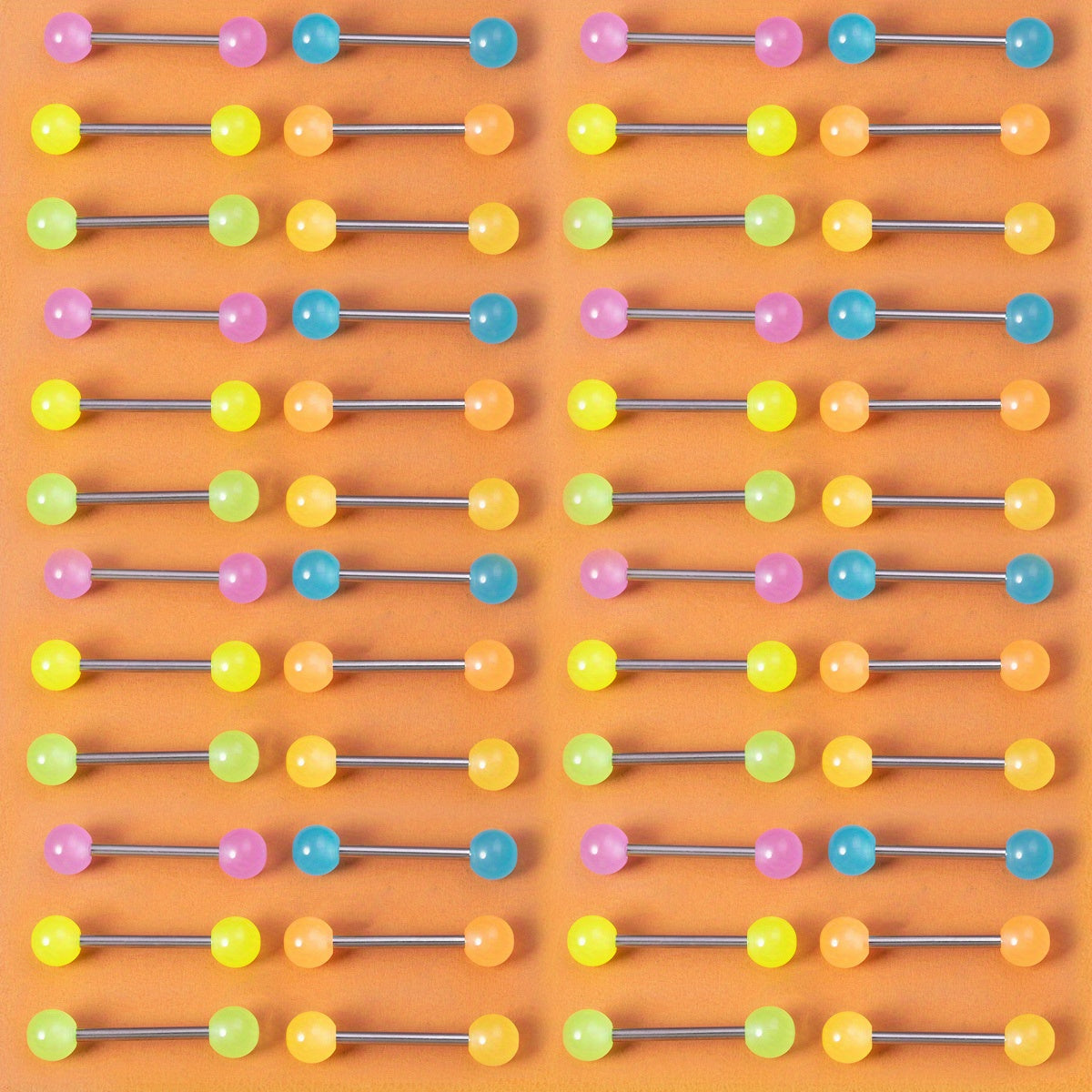 6 Pcs Glow In Dark Tongue Rings 14G Stainless Steel Bar Unisex 6mm Acrylic Ball