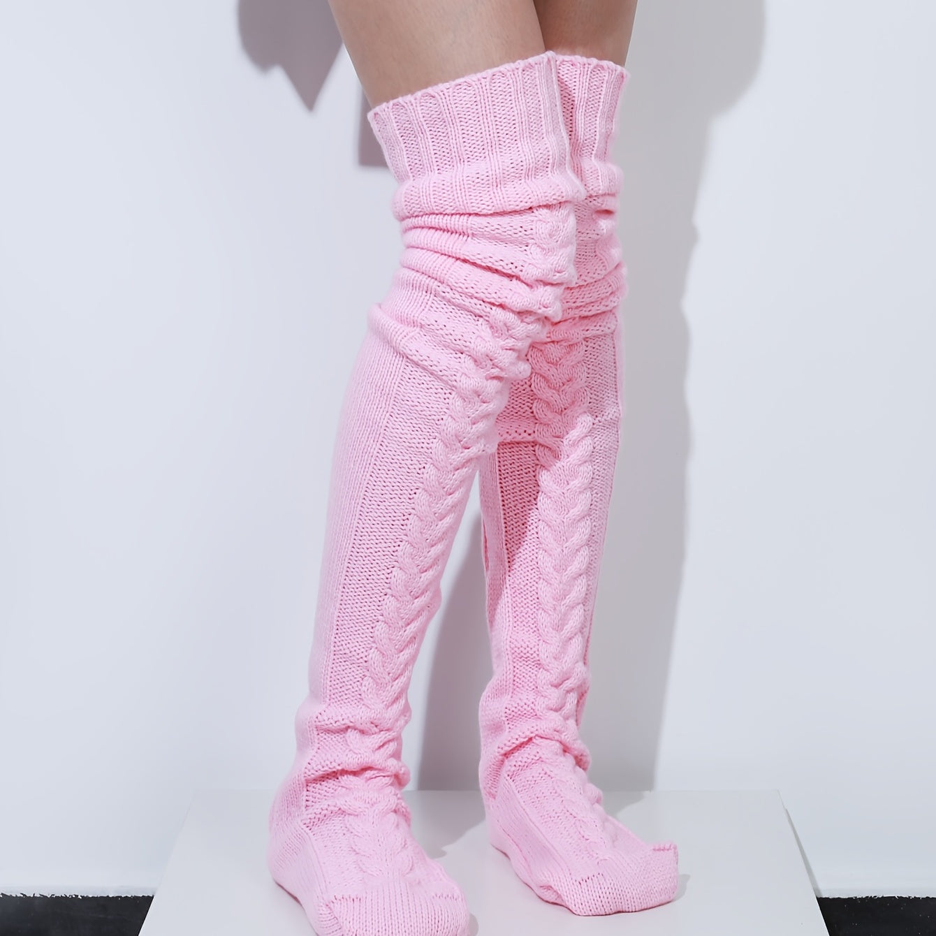 Cable Knit Thigh High Socks Over The Knee Boot Warm Leg Warmers