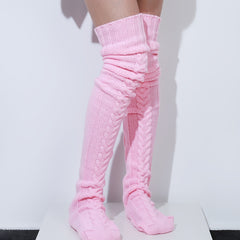 Cable Knit Thigh High Socks Over The Knee Boot Warm Leg Warmers