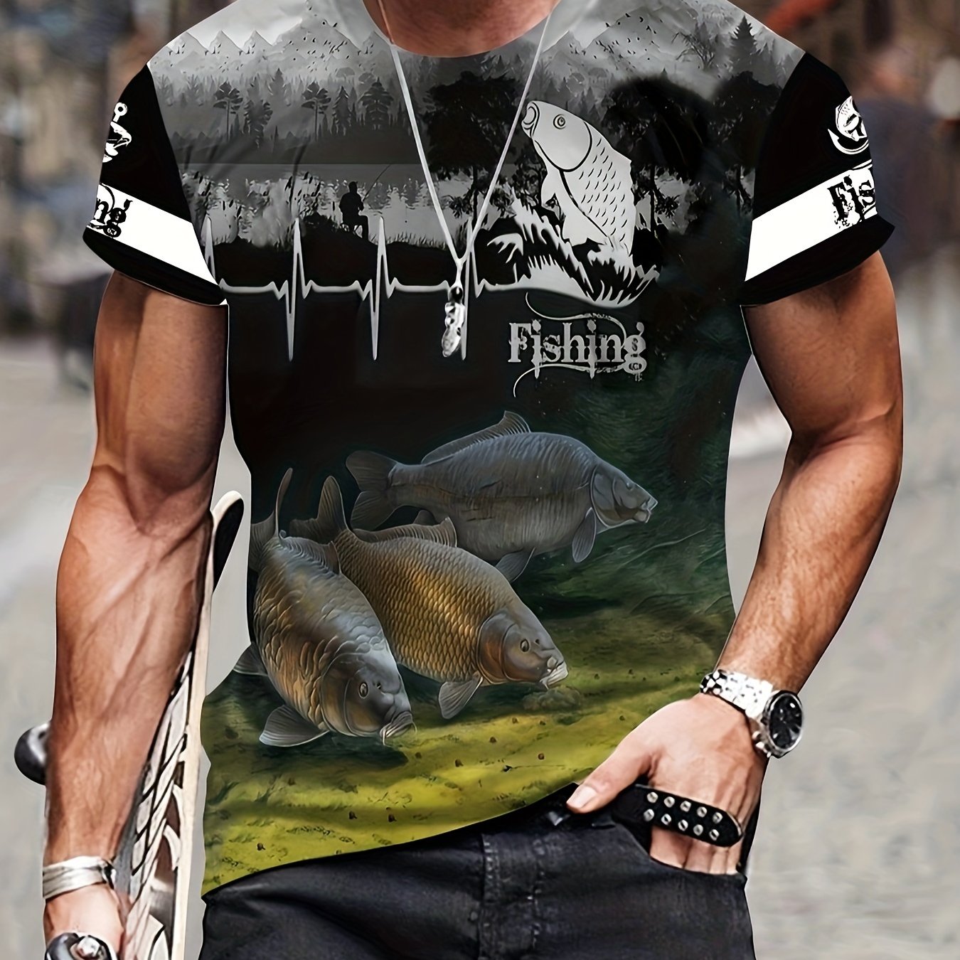 Fish 3D Print Men's Short Sleeve Graphic T-shirt Casual Comfy Tees
