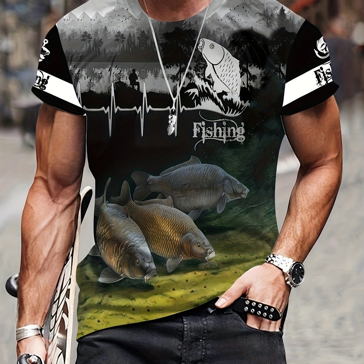 Fish 3D Print Men's Short Sleeve Graphic T-shirt Casual Comfy Tees