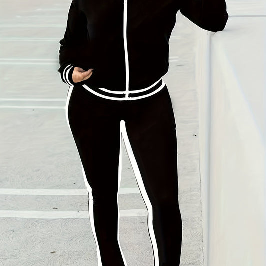  Colorblock Stripe Mock Neck Coat & Pants Set