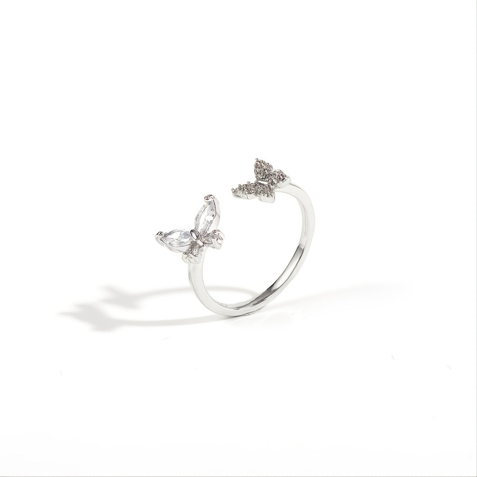 Butterfly Zircon Open Ring Adjustable Silver Plated Women Girls Decor