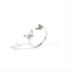 Butterfly Zircon Open Ring Adjustable Silver Plated Women Girls Decor