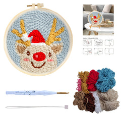 Christmas Elk Punch Needle Starter Kit DIY Gift Yarn Rug Punch Needle