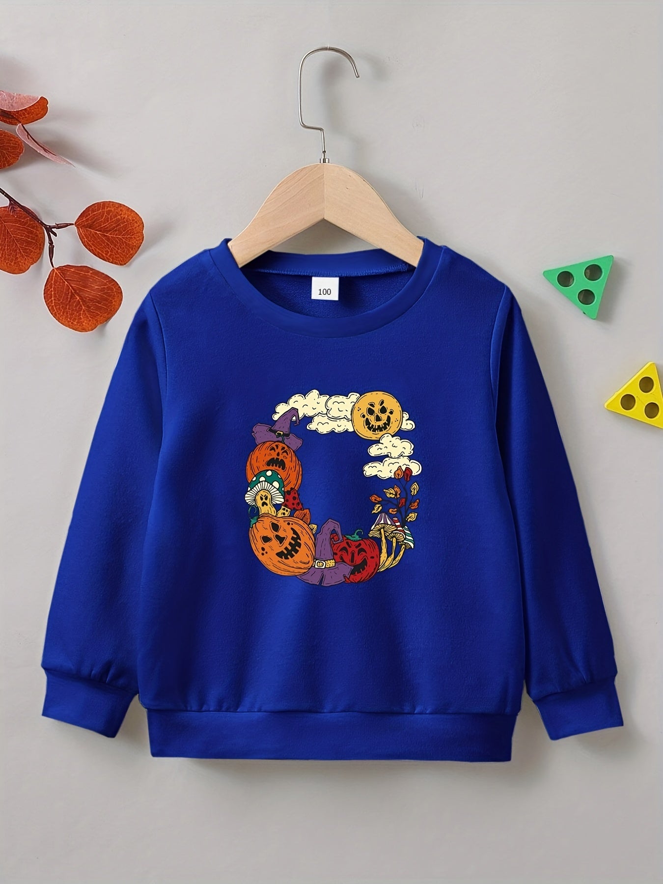 Halloween Pumpkin Print Boys Pullover Sweatshirt