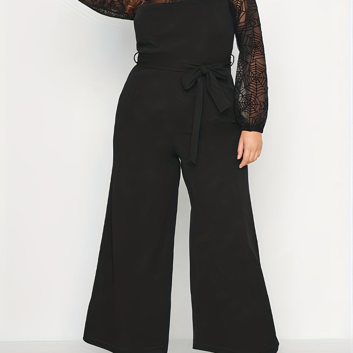  Sports Jumpsuit Mesh Long Sleeve Wide Leg Jumpsuit