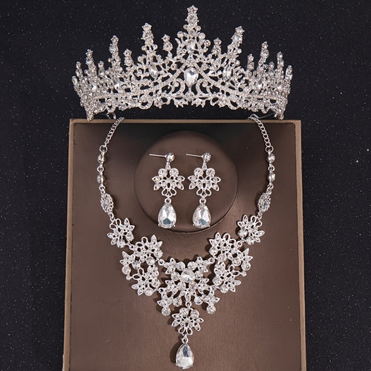 Baroque Vintage Crystal Crown Bridal Jewelry Sets