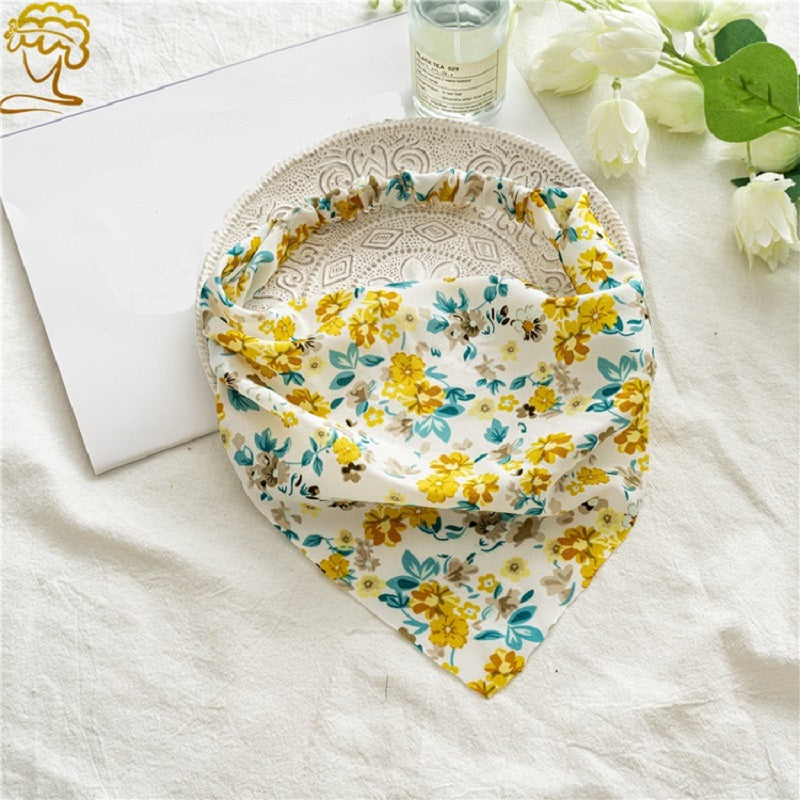 Floral Print Triangle Head Scarf Wrap Elastic Headband Girl's Hair Hairband