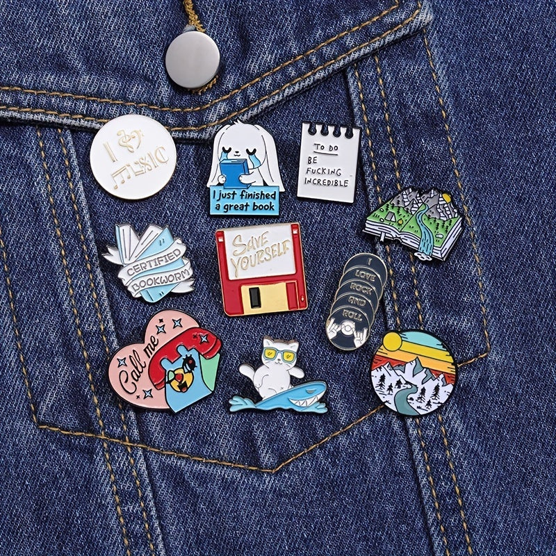8pcs Animal Brooch for Men Creative Cartoon Geometric Small Gift Accessories