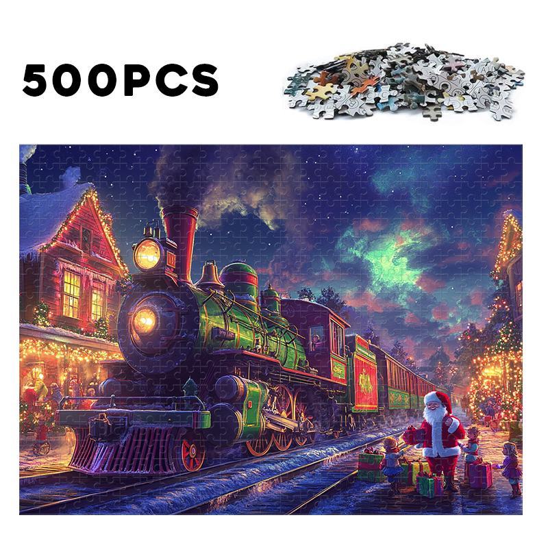 Christmas Train Jigsaw Puzzle Festive Holiday Decor Gift Santa Night Scene