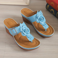 Women's Flower Decor Wedge Sandals Clip Toe Platform Sandals