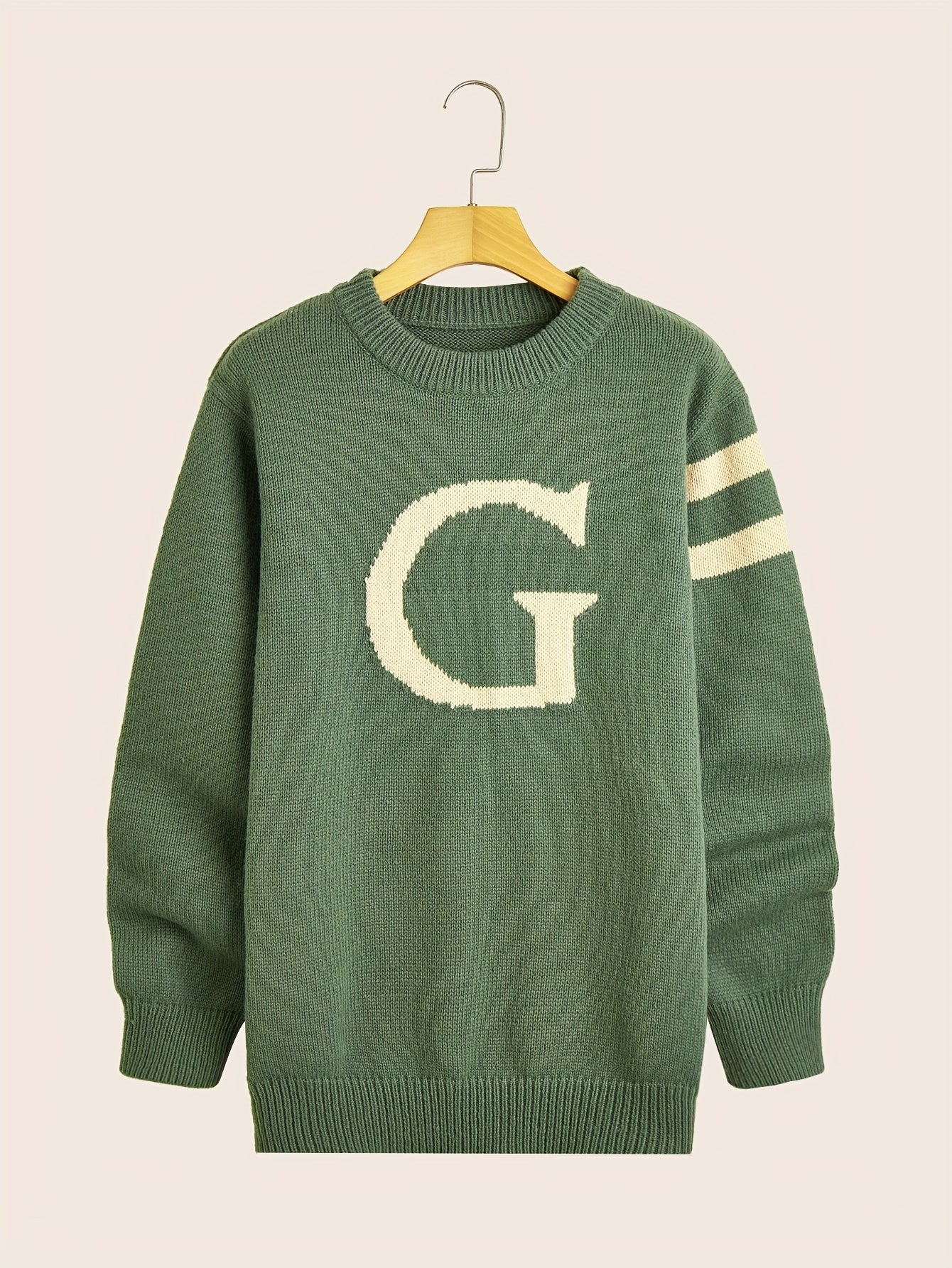 Men's ''G'' Pattern Sweater Warm Knit Pullover