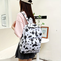 Canvas Backpack Cow Pattern Rucksack Schoolbag Lightweight Large Capacity