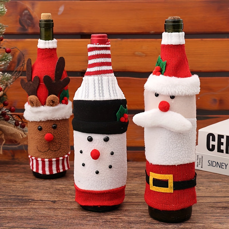 Christmas Knitted Cartoon Wine Bottle Set Flannel Old Man Snowman Bag