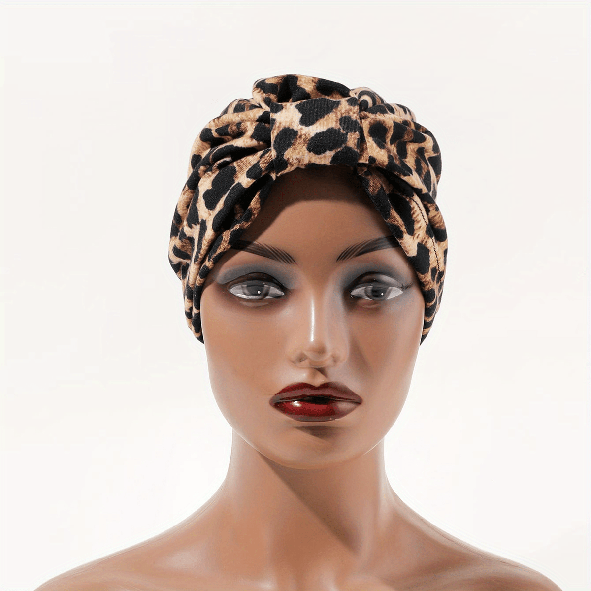 Leopard Print Turban Cap Brown Head Wrap Hijab Lightweight Chemo Hats Beanie