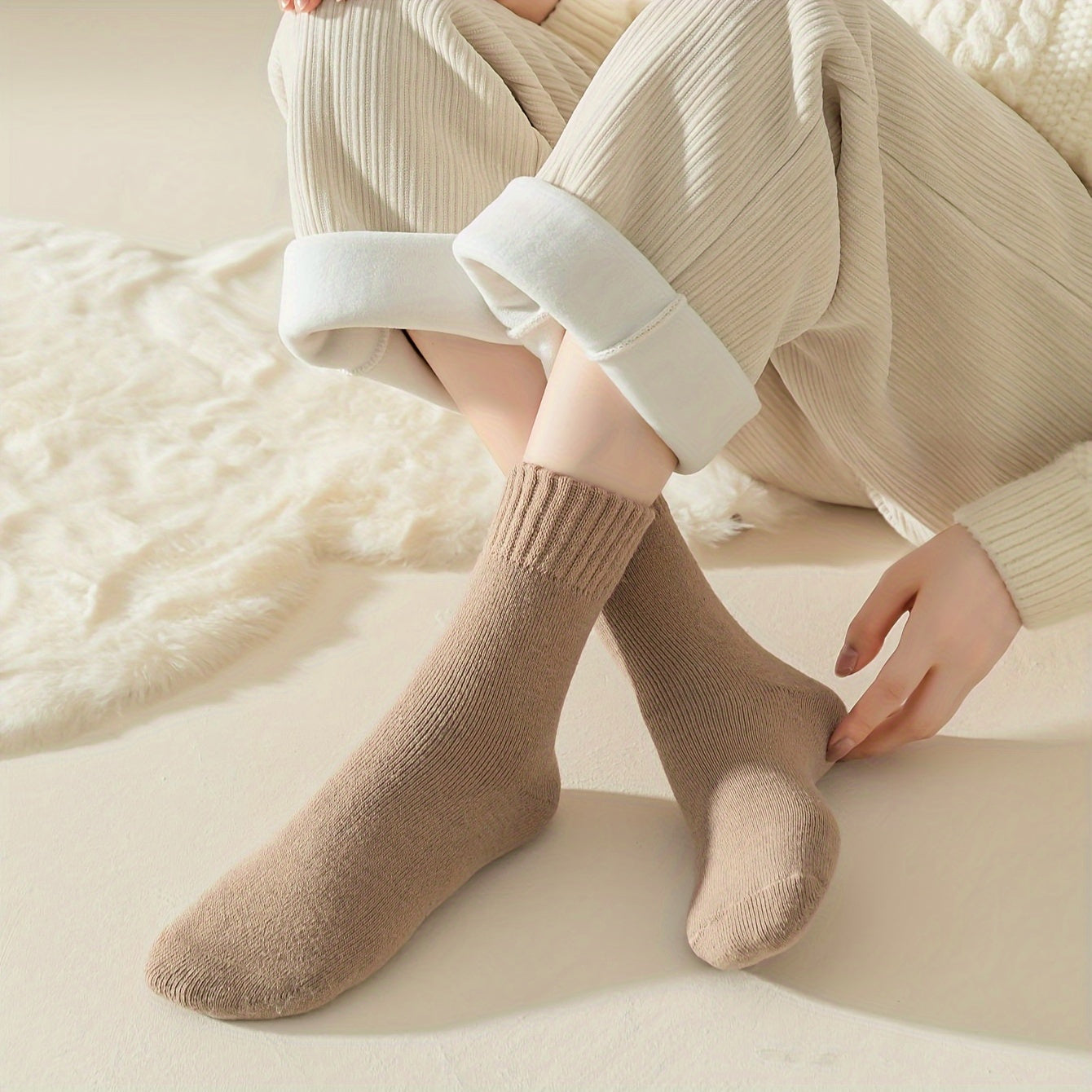 7 Pairs Soft Ribbed Solid Mid Tube Socks Women's Stockings & Hosiery