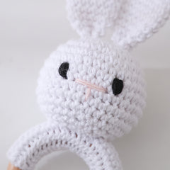 Crochet Bunny Rattle Toy with Wooden Ring - Perfect Kids Keepsake Gift