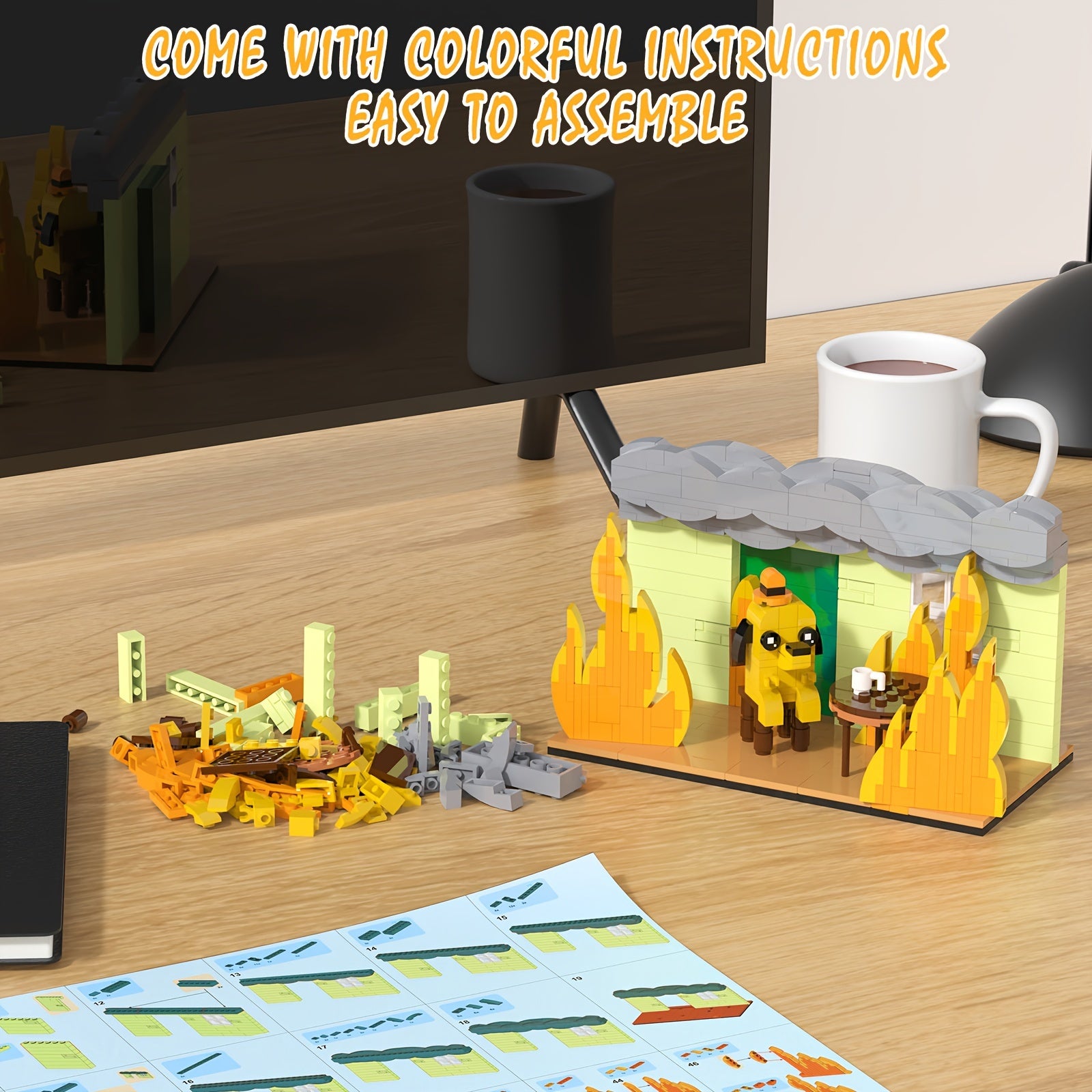 Funny Puppy in Fire Scene Building Blocks Toy