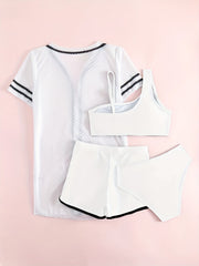 Girls Bikini Swimsuit 4pcs Set Cami Top, Shorts, Briefs & Cardigan