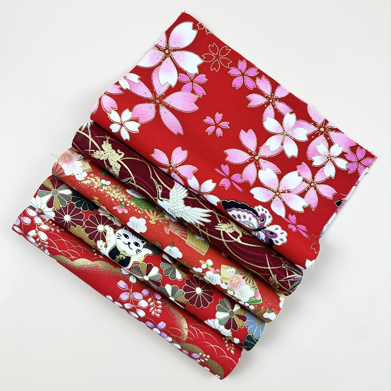 5pcs Red Cotton Fabric Quilting Home Textile Hot Stamped DIY