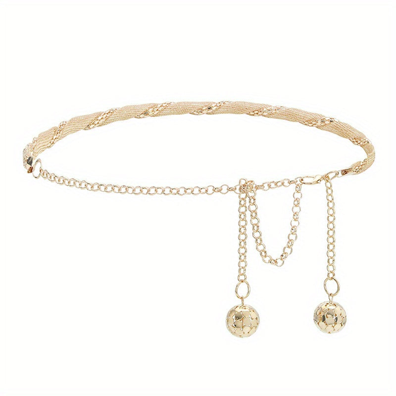Golden Rhinestone Inlaid Pendant Waist Chain for Women
