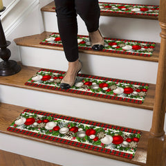 1pc Christmas Printed Stair Mats Non Slip Stair Tread Rugs Soft Machine Washable