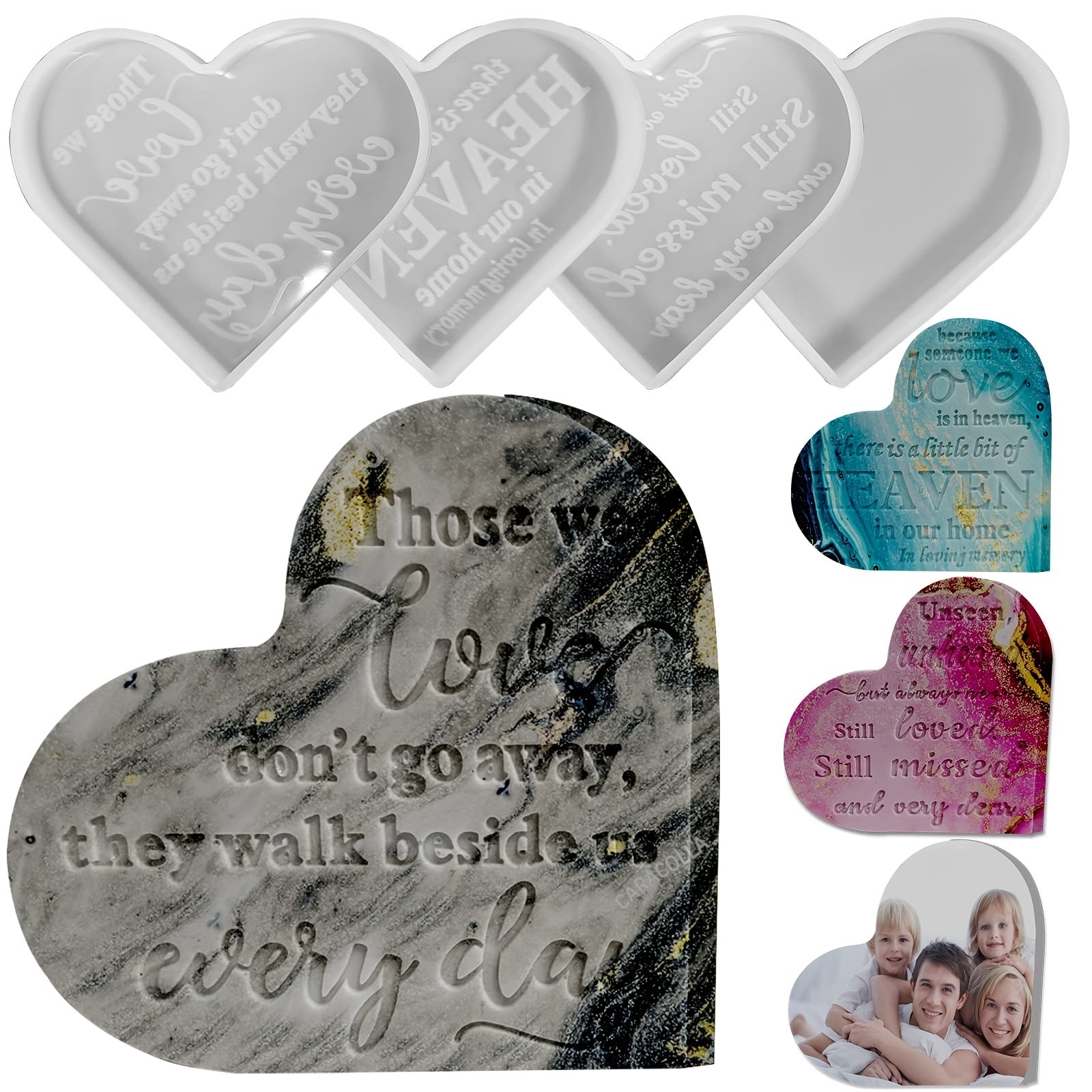 4 Pcs Heart Sign Mold Resin Casting Silicone DIY Craft