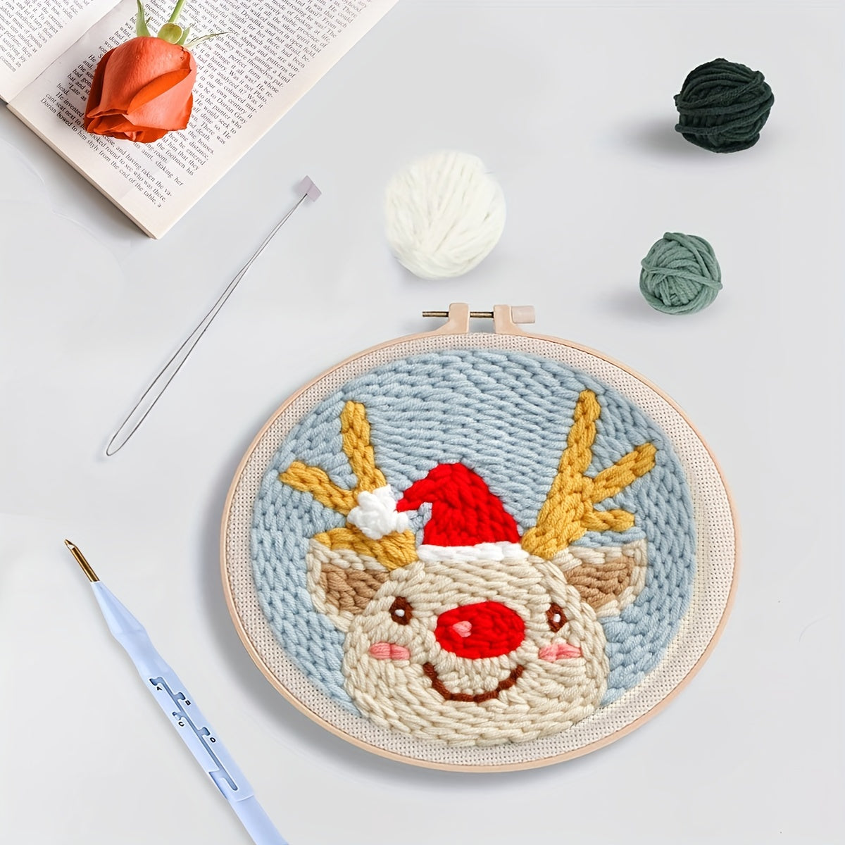 Christmas Elk Punch Needle Starter Kit DIY Gift Yarn Rug Punch Needle
