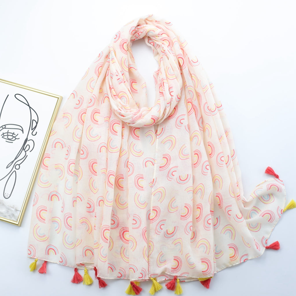 Boho Floral Print Scarf Tassel Shawl Women Voile Sunscreen Head Wrap