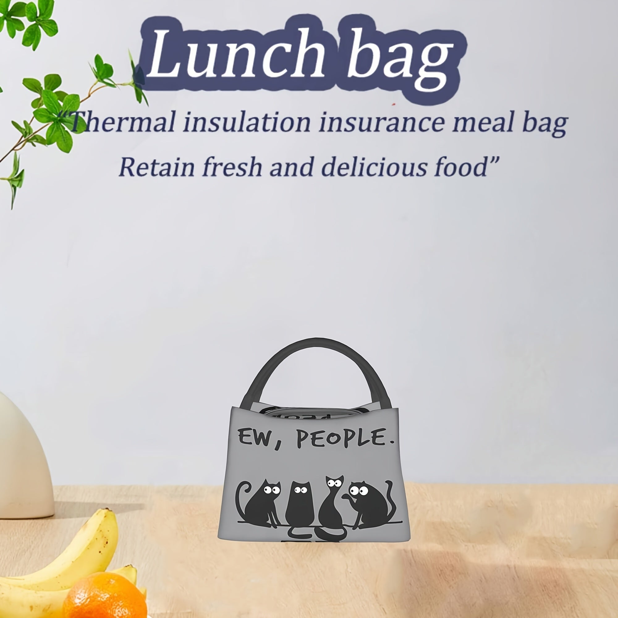 People Cat Insulated Lunch Bag Reusable Gray Cooler Tote Cartoon Cats Camping Pi