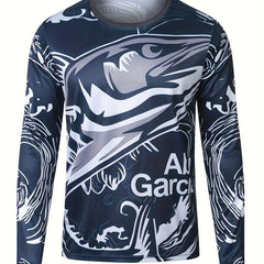 Fish & Letter Print Men's Long Sleeve T-shirt - Stylish Graphic Top for Men