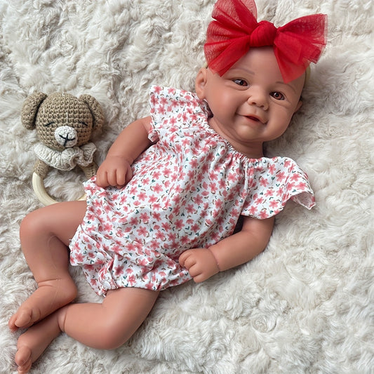Soft Silicone Reborn Girl Doll with Brown Eyes Hand Painted Outfit
