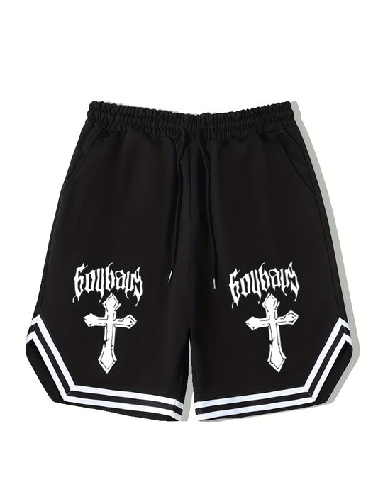 Men's Cross Graphic Drawstring Stretchy Shorts