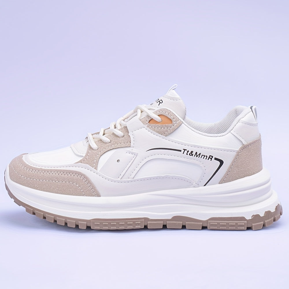 Colorblock Platform Sneakers Lace Up Outdoor Shoes Comfortable & Anti skid