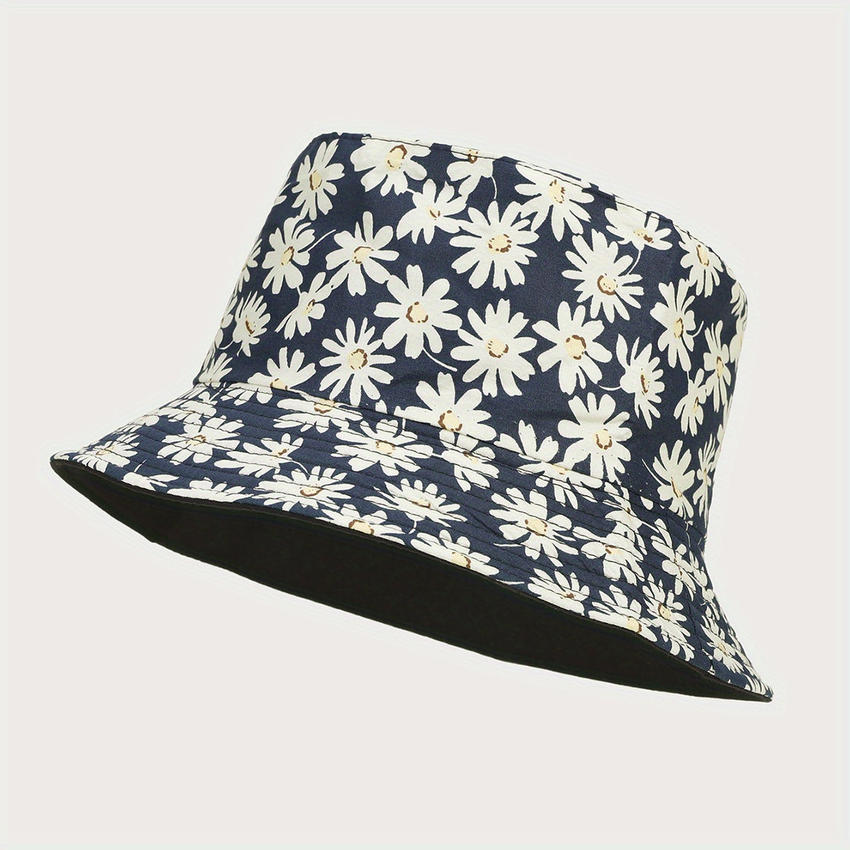 Daisy Print Reversible Bucket Hat Small Chrysanthemum Print