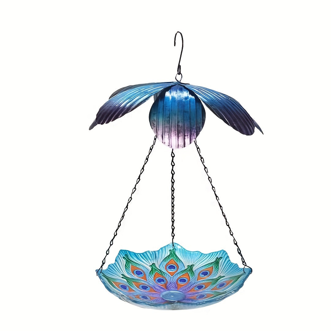 Peacock Feather Hanging Bird Bath Basin Bird Feeder