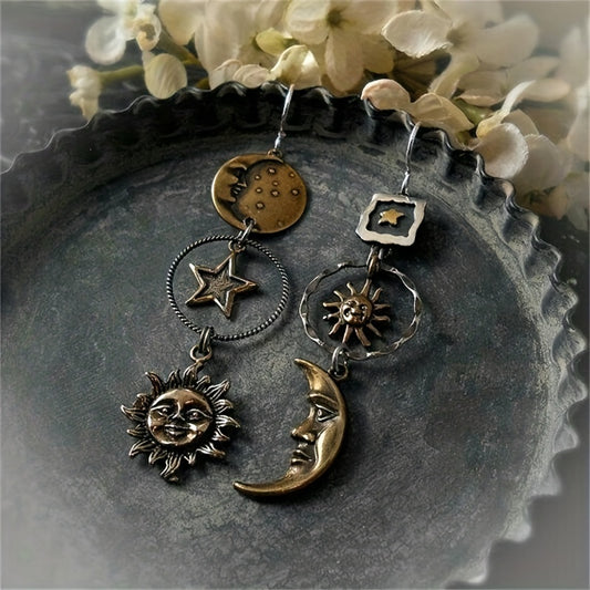 Greek Mythology Sun Moon Dangle Earrings Creative Women Asymmetric Jewelry