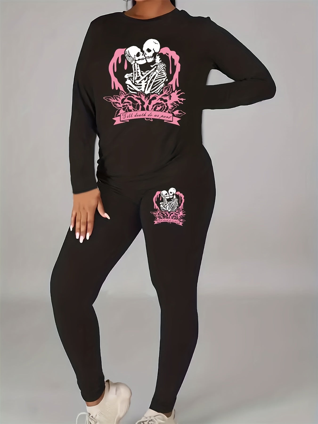  Skull Couple Print Top & Leggings Set