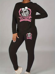  Skull Couple Print Top & Leggings Set