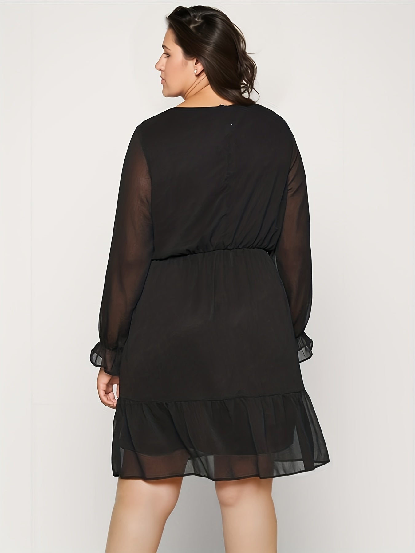 Plus Size Flounce Sleeve Chiffon Dress