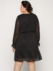 Plus Size Flounce Sleeve Chiffon Dress