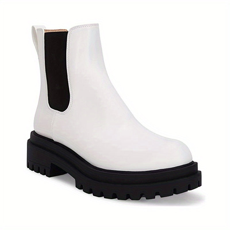 Women's Platform Ankle Boots Faux Leather Slip On Shoes